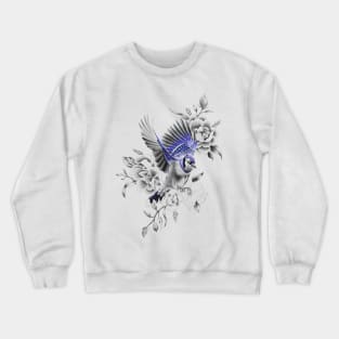 Blue Jay Flying Away with Flowers Design Crewneck Sweatshirt